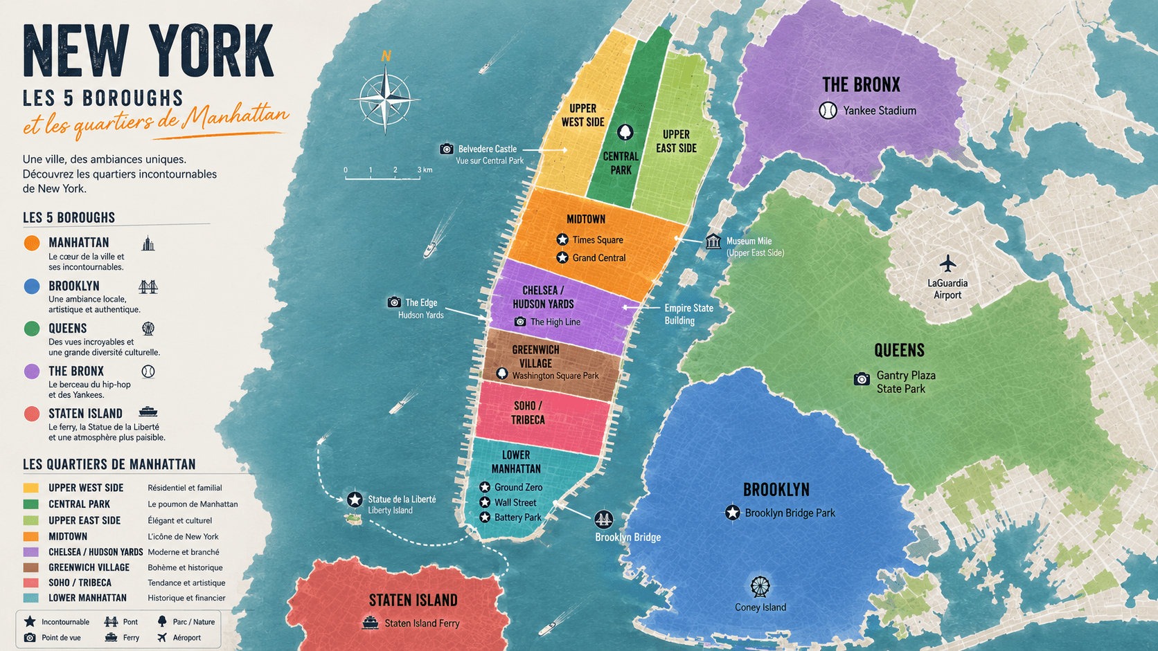 NYC-Quartiers et Boroughs